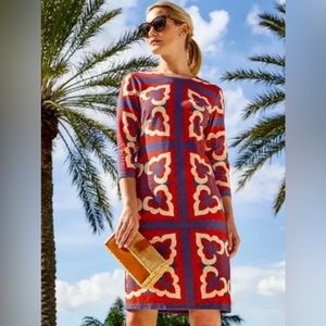 J.McLaughlin Devon Dress 3/4 Sleeve Pinwheel Patch Navy/Multi